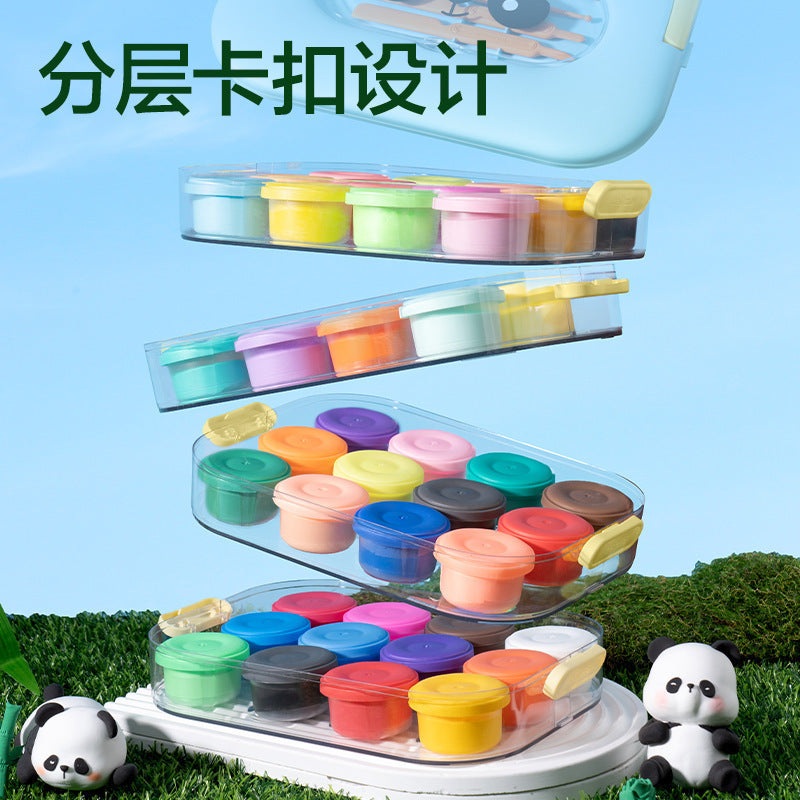 Deli XM888 Panda Stacking Toolbox Ultra Light Clay Kindergarten Children's Large Capacity Color Clay Clay Set