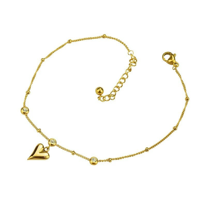 Anklet for women, popular zircon new arrival, heart ins, popular, trendy, niche design, heart-shaped jewelry for women