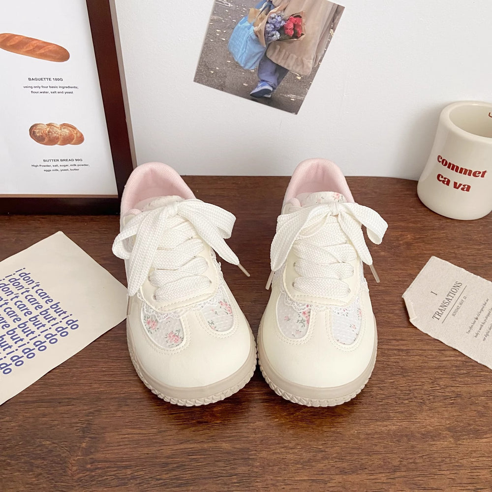 Pink floral sneakers women's ugly cute 2025 summer new arrivals chic niche design student korean style breathable white shoes