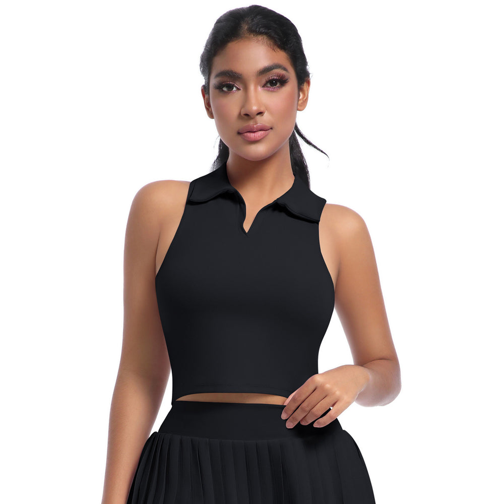 New arrival cross-border outdoor casual lapel vest running sports fitness breathable short yoga clothes nude tennis clothes