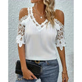 Aliexpress summer new arrivals: european and american style fashion women's loose lace v-neck short sleeve t-shirt for cross-border e-commerce