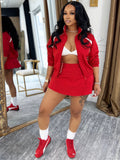 Long sleeves zipper contrast color stand collar jacket drawstring pleated culottes women's two-piece settwo-piece set outfit