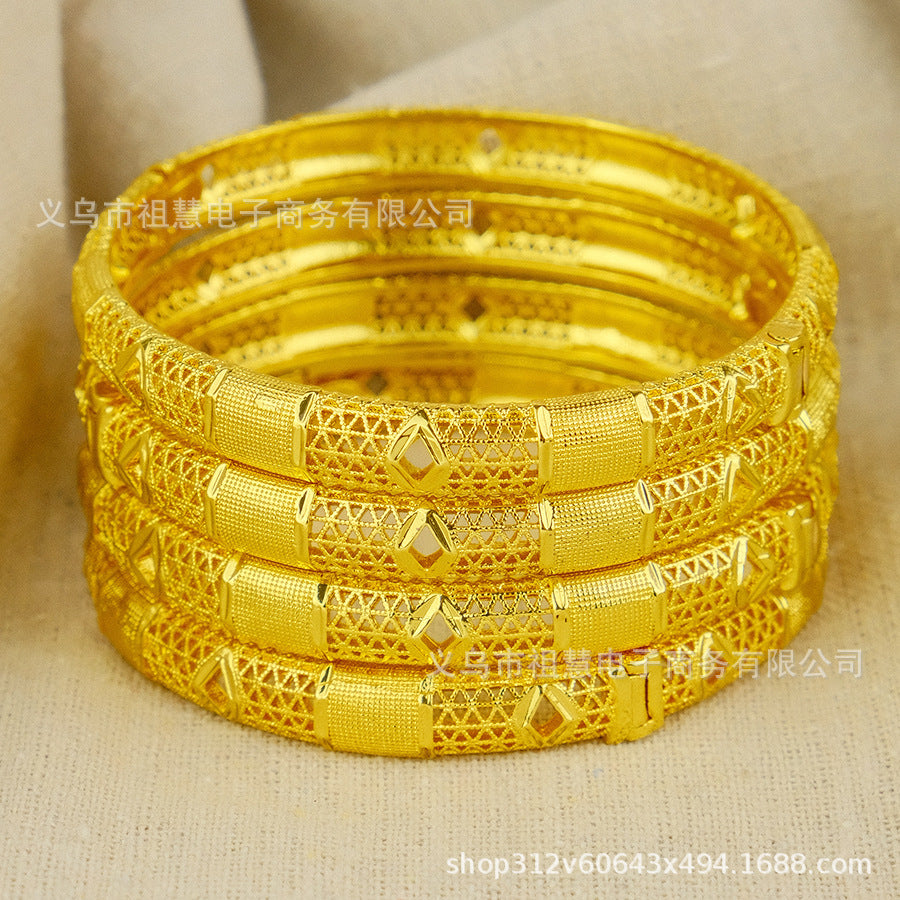 women's luxury copper bangle arab bridal charm bracelet wedding gift dubai gold plated jewelry party