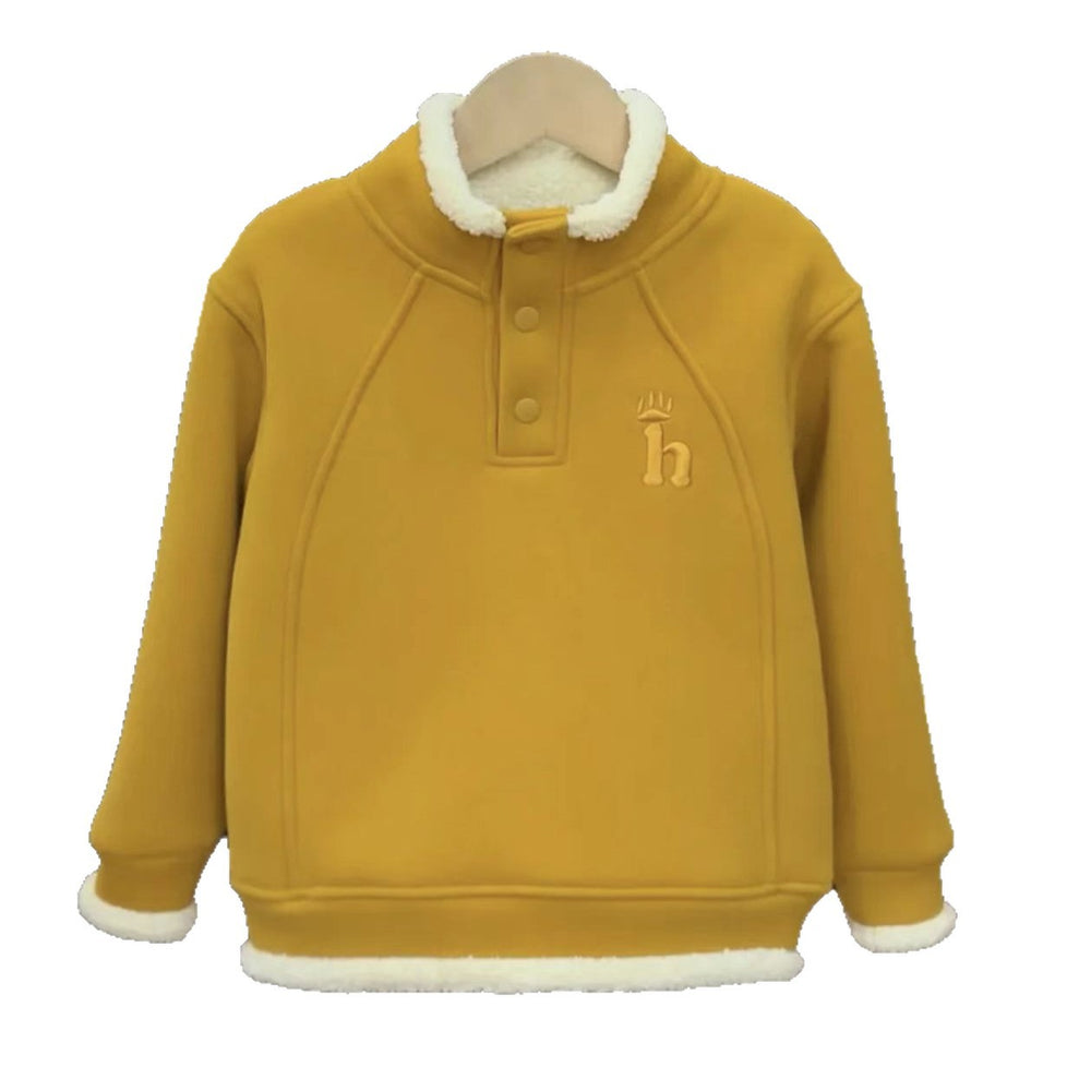 Processing personalized youthwinternew arrivalfleece-linedthickened half snap button sweatshirt baby boy h letter single topsheattech