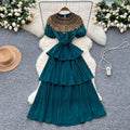 Palace style accessible luxuryclassy puff sleeve dress for women summer heavy industry sequin design beautiful elegant cake long skirt