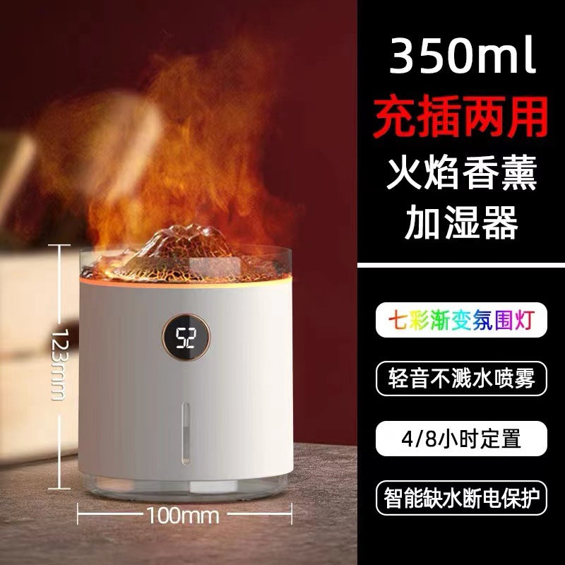 Digital display colorful flame aroma diffuser - home & hotel usb diffuser - volcanic lava humidifier - silent retro style