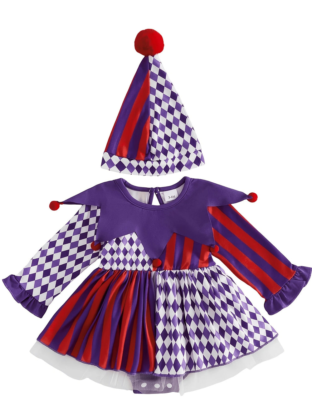 Baby girl halloween party outfit patchwork clown hat romper dress