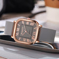 New fashion square women's watch with leather strap, roman numerals, vintage style quartz movement, versatile ladies' watch - wholesale