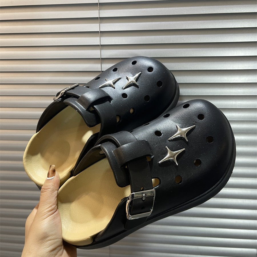 Super popular thick sole heightening toe-cap half slippers for women 2025new arrivalspring lightweight birkenstock sandals and slippers outwear crocs shoes
