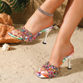 Colorful rhinestone high heel slippers women's summer new fashion stiletto square toe open toe sandals cross-border export hot seller