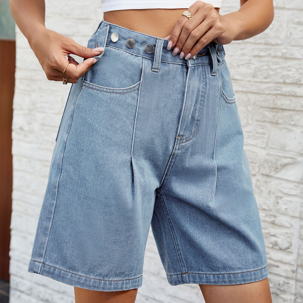 European and american cross-border e-commerce  spring/summer new arrivals:  independent store washed denim cropped shorts with adjustable waistband