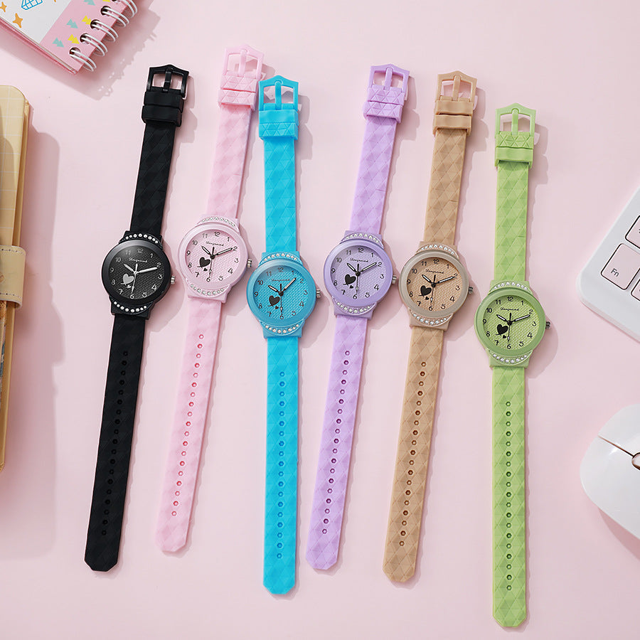 Ins candy color student watch with diamond small watch for girls, middle school student, high school student, girl quartz watch