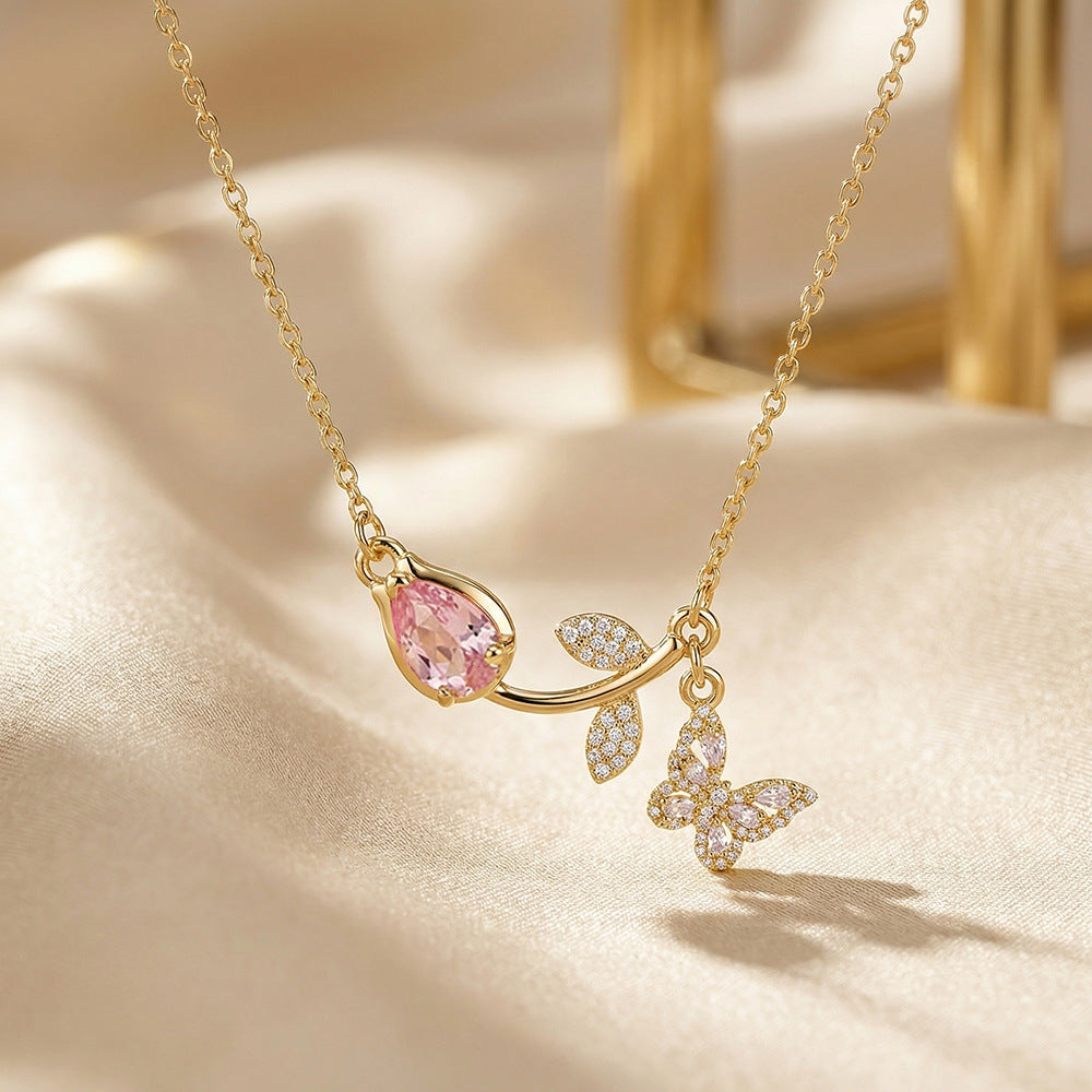 Popular hot-selling zirconium-inlaid classy necklace, accessible luxury, niche women's versatile elegant, simple, non-fading clavicle chain jewelry