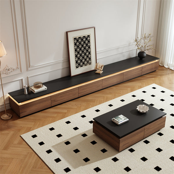TV cabinet walnut floor locker Italian minimalist living room rock slab splicing floor cabinet locker coffee table combination