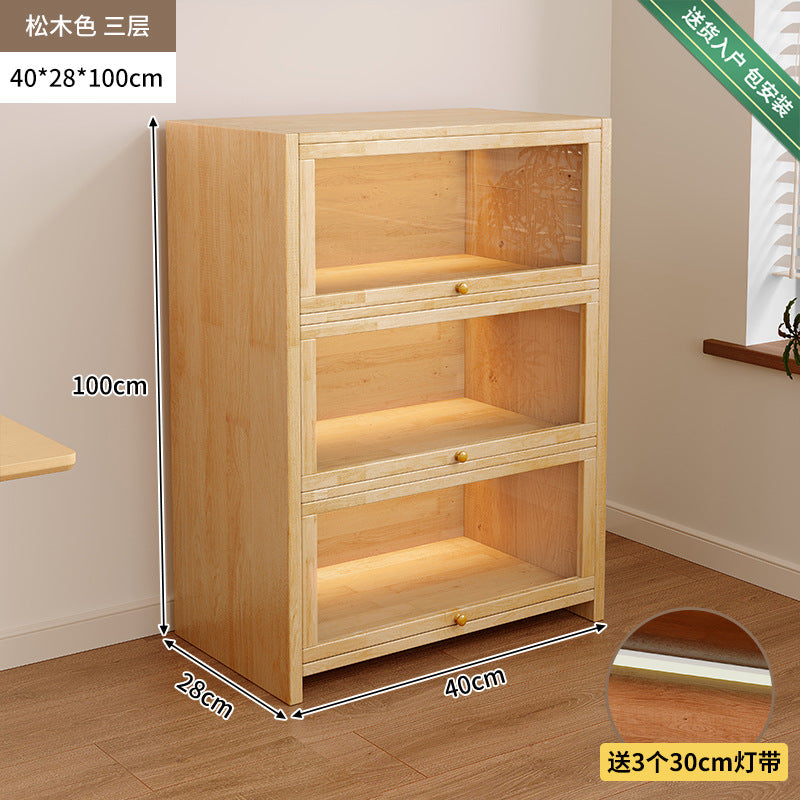 Solid wood dust-proof bookcase integrated against the wall Walnut color storage cabinet Locker Floor storage cabinet Household bookshelf