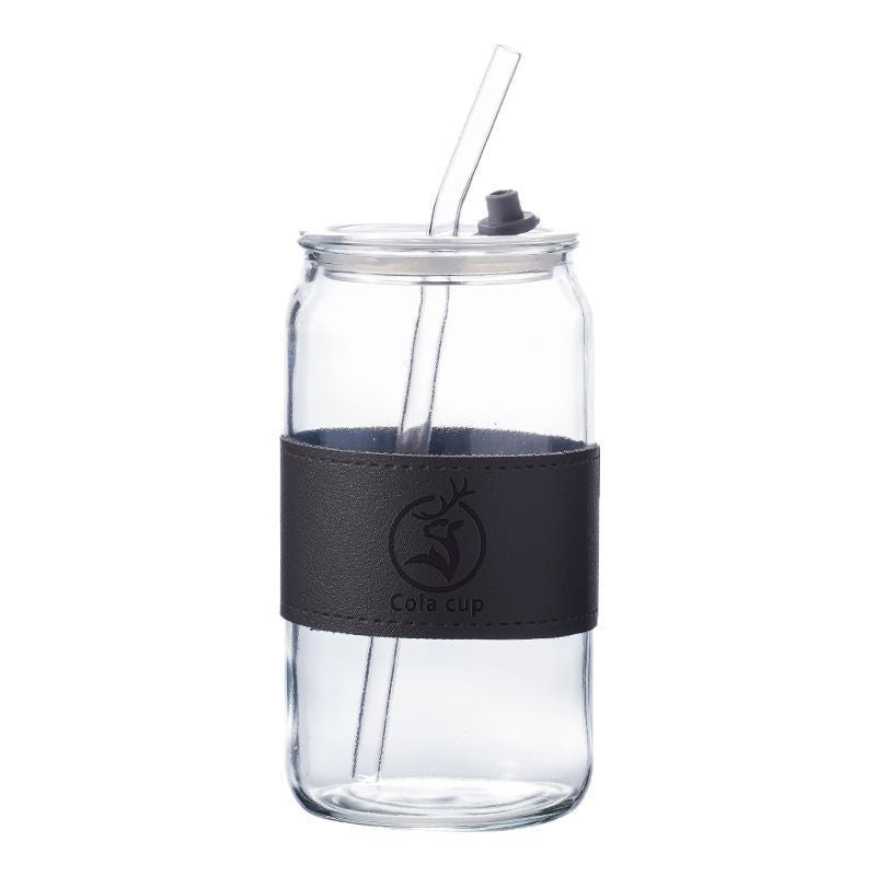 Amazon cross-border coke cup with straw, bamboo lid, juice cold drink cup, ins style glass water cup, personalized
