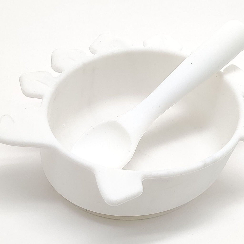 Cross-border hot-selling silicone dinosaur bowls and spoons, Mengqu non-slip tableware two-piece set, baby complementary food silicone bowls and spoons wholesale