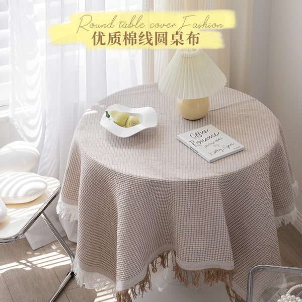 Japan and Korea small round table cotton and linen tablecloth outdoor birthday coffee table cloth B & B fringed tablecloth decoration household table mat camping
