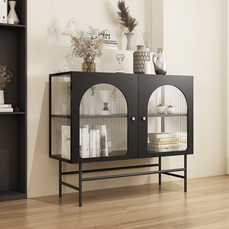 Nordic wrought iron dining side cabinet living room simple light luxury glass tea cabinet wine cabinet storage display storage cabinet