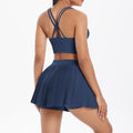 fashionpure color tight brushed cross back short skirt two-piece set running fitness training yoga suit