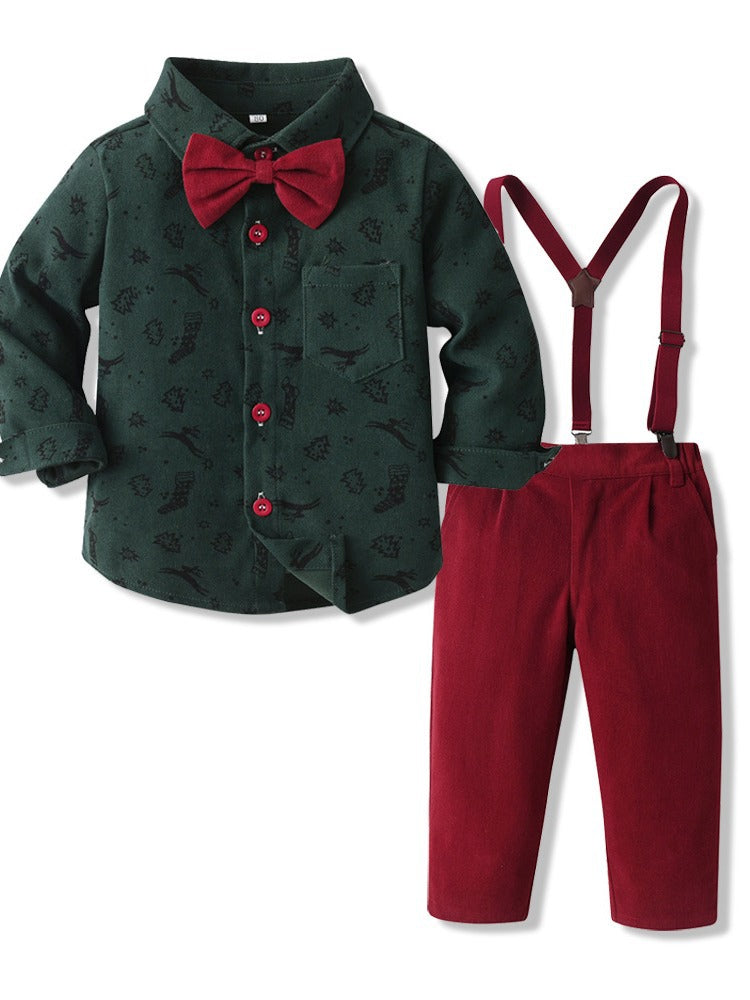 Kids autumn clothing export children's clothing christmas clothing long sleeves shirt suspenders children's suit baby boy first birthday dress