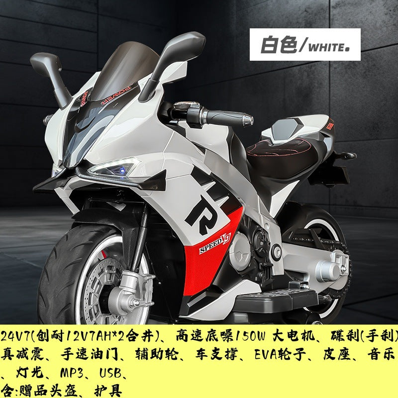 Oversized children's electric motorcycle baby toy car can seat double boys and girls with wheel lights charging stroller