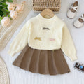 New autumn/winter girls' korean style knitted sweater set: bowknot long-sleeve pullover top and midi skirt two-piece outfit
