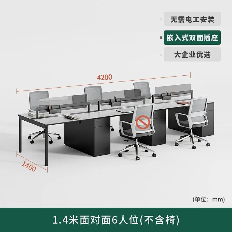 Office desk set for 2, 4, or 6 employees - modern minimalist workstation with chairs, ideal for office spaces and workstations