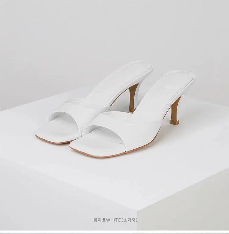 French high-heeled sandals - patent leather, 2024 new collection, versatile stiletto heel, square toe, open toe, sexy outdoor slippers for women