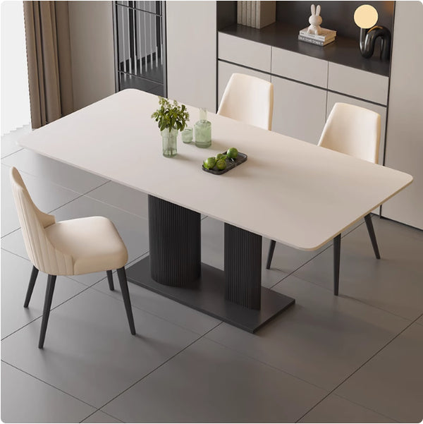 Italian cream wind pure white rock slab dining table household small apartment modern simple rectangular wave dining table and chair combination