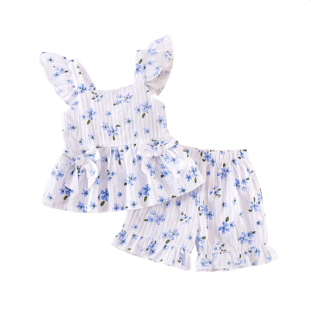 Children's clothing cross-border european and american girls watermelon pattern pink flying sleeve tops+shorts