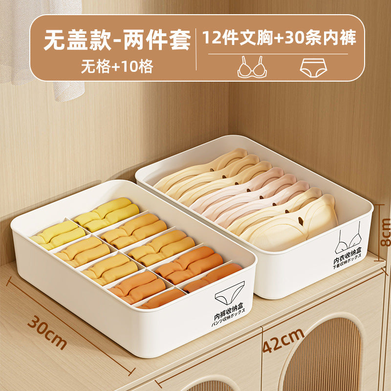 Underwear storage box - home organizer for socks, bras, and panties - 3-in-1 compartmentalized closet organizer with lid - dustproof