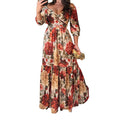 cross-border e-commerce women's fashion: european and american summer new arrivals - stylish and elegant printed v-neck maxi swing dress