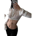 European and american women's clothing  summer new french sweet temperament ruffle trim cropped lantern sleeve blouse top