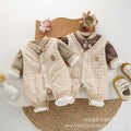 Newborn baby autumn/winter romper, full month baby lightweight cotton outfit, gentleman style korean fake two-piece lightweight cotton for baby boys