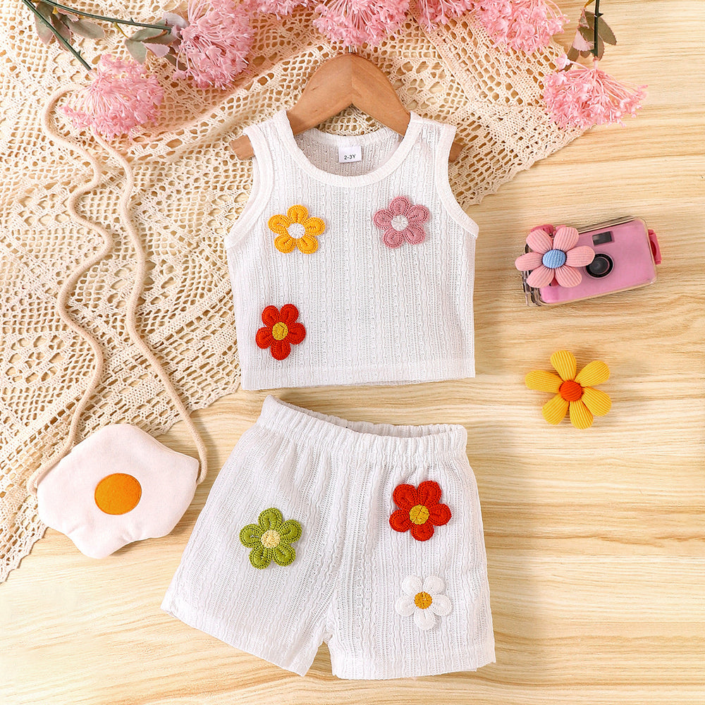 Children's clothing  cross-border girl flower white tops+shortssuitsummer new