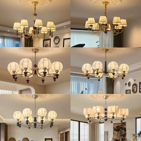 French antique living room chandelier American retro high-end fabric solid wood