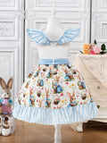 hot-selling girls' woven ruffle sleeve printed bow princess dress - cross-border exclusive for export