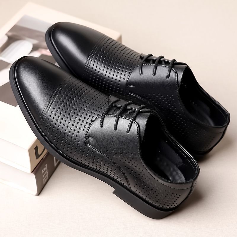 Leather shoes for men summercut out breathable plus size men's shoes soft leather business formal wear hole cool leather shoes men's hidden heel shoes