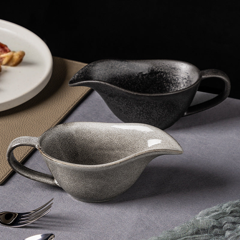 Simple retro practical ceramic sauce cup with handle - ideal for hotels, restaurants, western cuisine, creative steak sauces, and cooking sauces