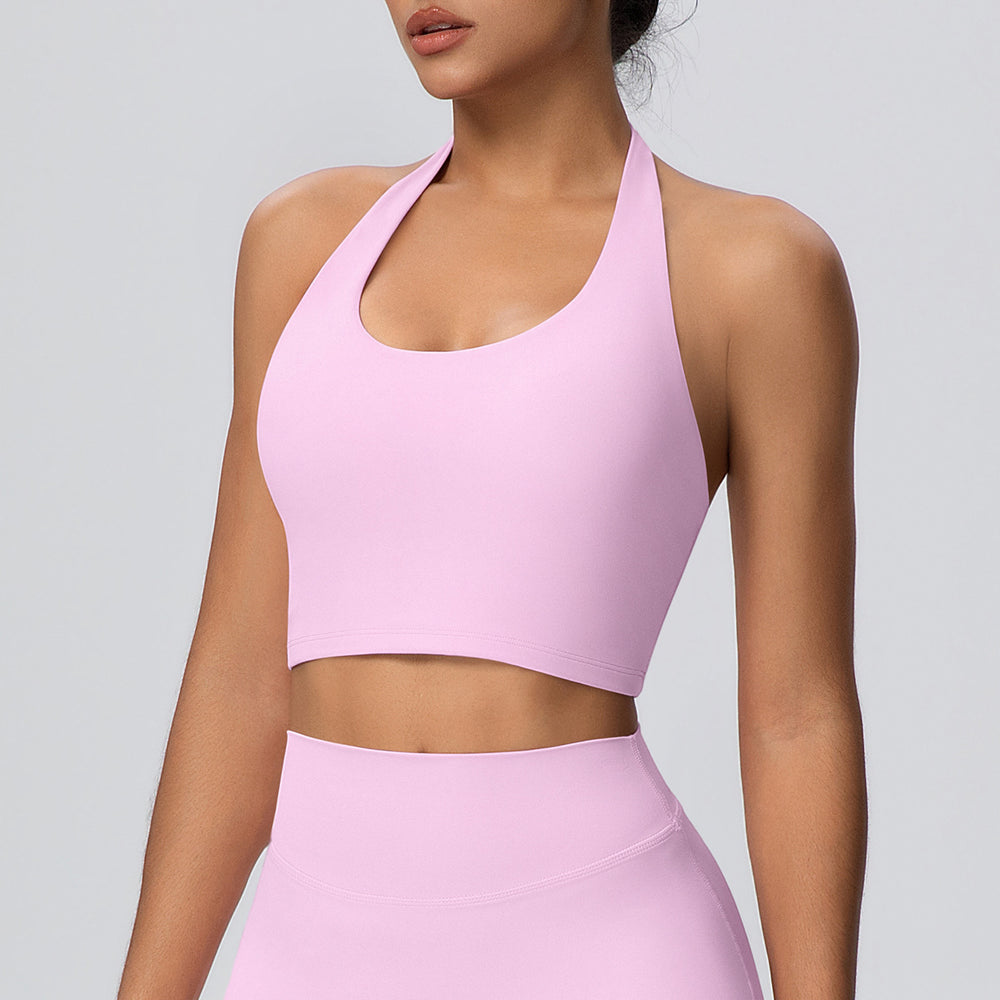 Cloud-feel halter neck backless yoga tank top - all-in-one sports bra with built-in padding, shockproof running fitness bra