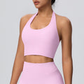 Cloud-feel halter neck backless yoga tank top - all-in-one sports bra with built-in padding, shockproof running fitness bra
