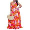 C8575  summer new arrival fashionable elegant v-neck camisole printed beach maxi dress sexy foreign trade dress
