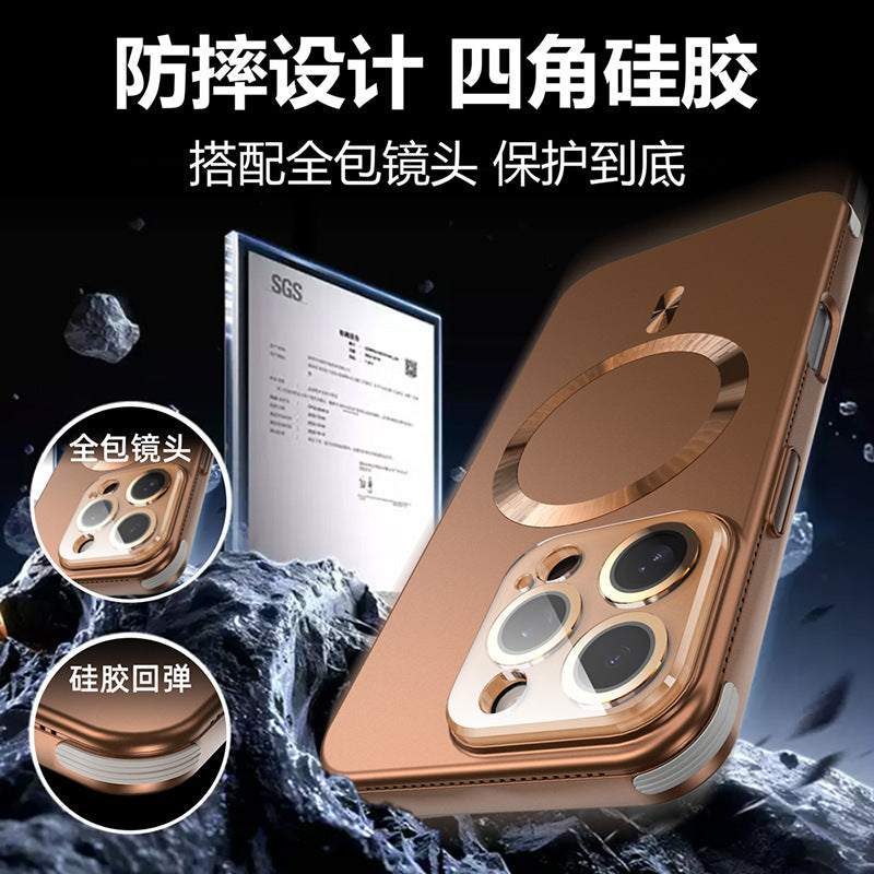 Suitable for apple 17 magnetic phone case crystal lens iphone14 creative heat dissipation four corners silicone anti-fall new style