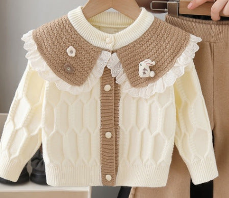 Girls' knit cardigan & sweater set - new autumn  collection: adorable cartoon two-piece outfit for little girls