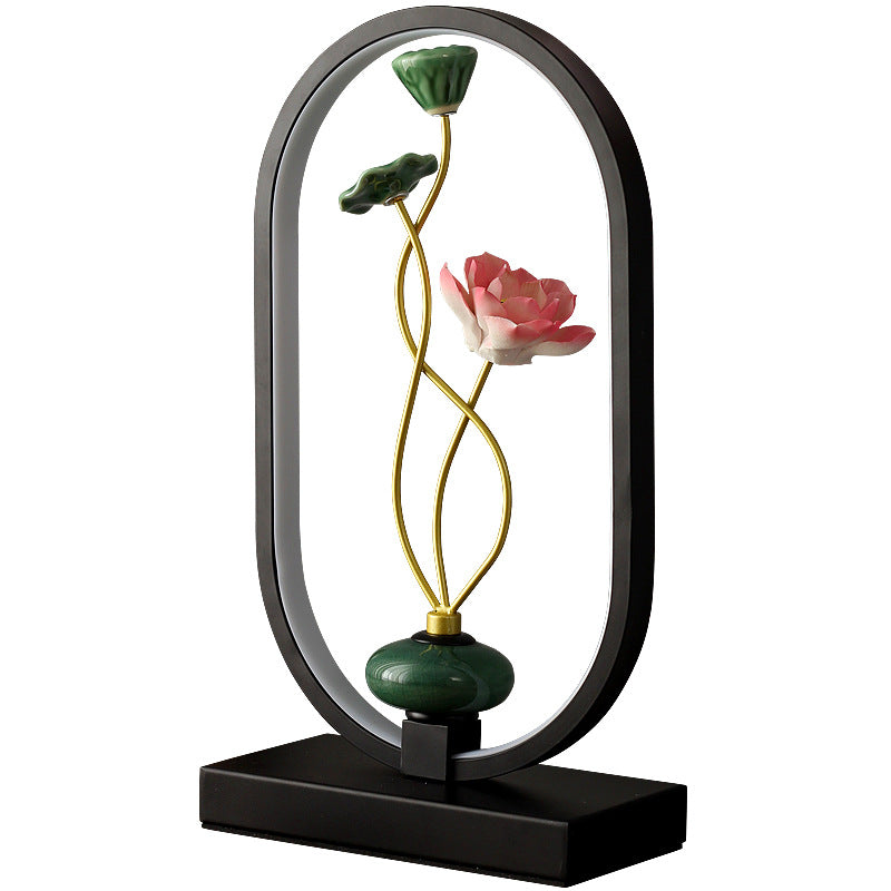 New chinoiserie table lamp bedroom bedside lamp zen ornaments wedding girl lotus creative gift home remote control lotus