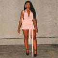 Export fashion sleeveless halter neck backless ruched sexy ribbon detail mini dress - new summer  collection for european and american women