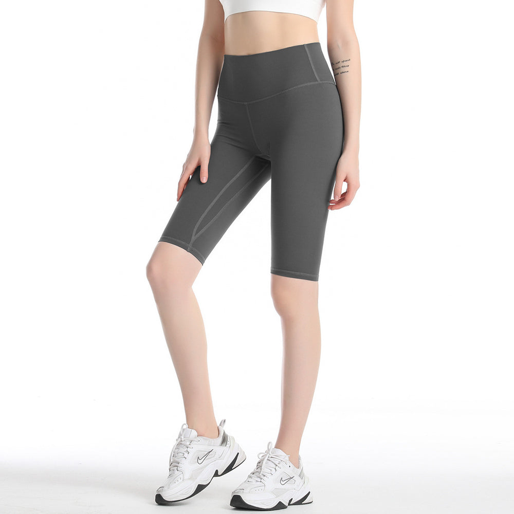 Big saleulu double-sided brocade brushed high elastic naked fitness pants high waist peach butt half length tight yoga shorts for women