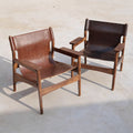 Vintage saddle chair - home living room balcony retro solid wood single leisure chair - designer style light luxury sofa chair