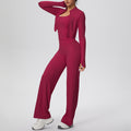 pure color brushed tight tank top wide-leg long three-piece set sports running fitness yoga suit
